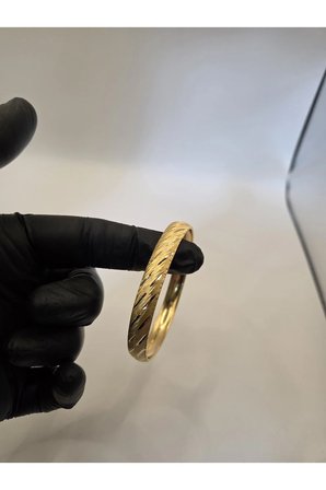 22 Ayar TSE Belgeli (10 GRAM) Yan Ağaç Kabuğu Ajda Bilezik 10 mm Gold Altın Bilezik Düğün Nişan 6,2 cm