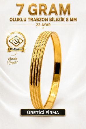 22 Ayar TSE Belgeli 7 GRAM Oluklu Trabzon Bilezik 8 mm Gold Altın Bilezik Düğün Nişan 6,2 cm