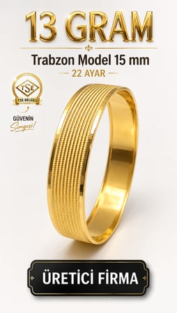 22 Ayar TSE Belgeli (13 GRAM) Trabzon Model Ajda Altın Bilezik Gold Düğün Nişan 6,2 cm