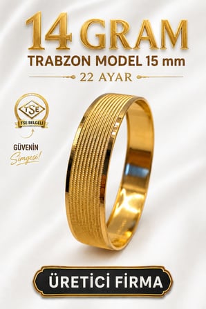 22 Ayar TSE Belgeli (14 GRAM) Trabzon Model Ajda Altın Bilezik Gold Düğün Nişan 6,2 cm