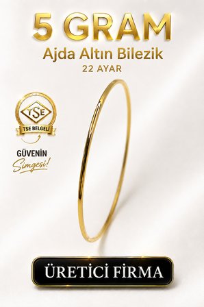 22 Ayar TSE Belgeli (5 GRAM) Ajda Altın Bilezik Gold Düğün 6,2 cm