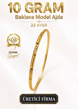 22 Ayar TSE Belgeli (10 GRAM) Baklava Model Ajda Altın Bilezik Gold Düğün 6,2 cm