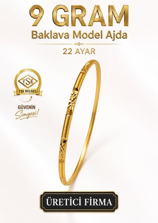 22 Ayar TSE Belgeli (9 GRAM) Baklava Model Ajda Altın Bilezik Gold Düğün 6,2 cm