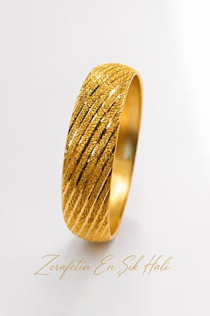 22 Ayar TSE Belgeli (14 GRAM) Lazer Çapraz Çizgili 15 mm Ajda Altın Bilezik Gold Düğün 6,2 cm