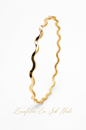 22 Ayar TSE Belgeli (10 GRAM) Zikzak Ajda Altın İşçiliksiz Bilezik Gold Nişan Düğün 6,2 cm