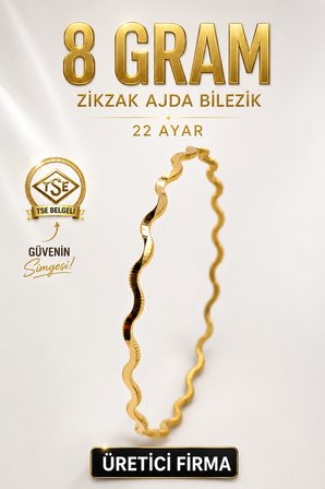 22 Ayar TSE Belgeli (8 GRAM) Zikzak Ajda Altın İşçiliksiz Bilezik Gold Nişan Düğün 6,2 cm
