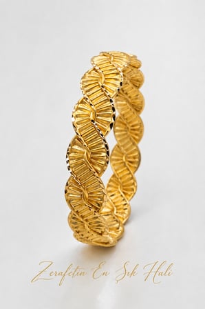 22 Ayar TSE Belgeli (20 GRAM) El İşçiliği Yelpaze Örgü Altın İşçiliksiz Bilezik Gold Düğün 6,2 cm