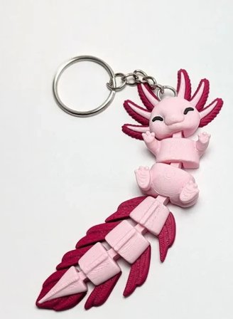 3D Baskı Hareketli Aksolotl Anahtarlık – Eklemli Pembe Aksolotl Figürü