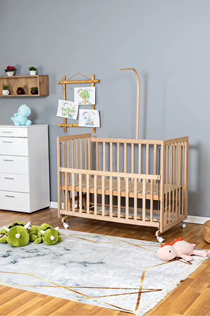 Ahşap Beşik Anne Yanı Beşik Organik 60x120 - Uyku Setsiz Yataksız + Tekerlekli