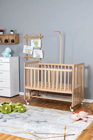 Ahşap Beşik Anne Yanı Beşik Organik 60x120 - Uyku Setsiz Yataksız + Tekerlekli
