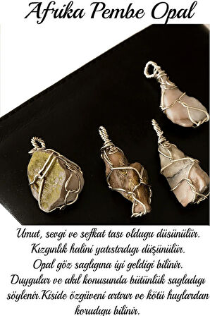 Sertifikalı Ham Işlenmemiş Tel Sargılı Afrika Pembe Opal Taşı Kolye