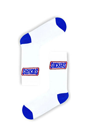 S.ckers Yazılı Beyaz Mavi Tenis Spor Çorap