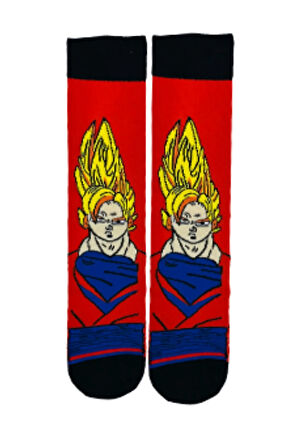 Anime Red Super Saiyan Desenli Renkli Çorap