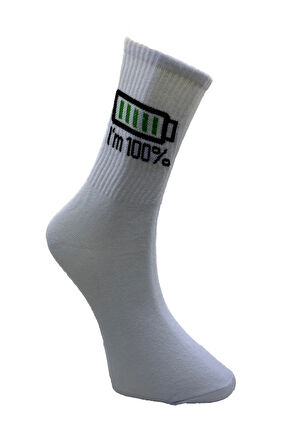 3'lü I'm %100 - Help Me Siyah Şeritli Unisex Spor Tenis Çorap