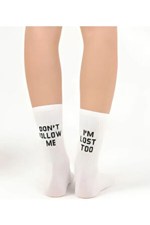 Don't Follow Me & I'm Lost Too Yazılı Tenis Çorap