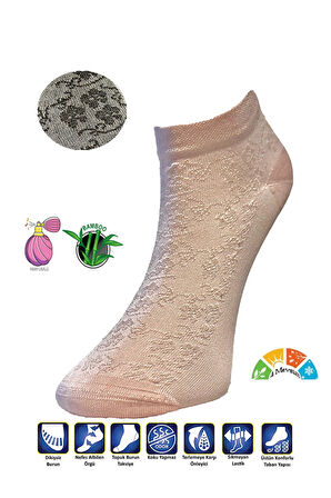 Kabartma Çiçek Motif Pembe Bambu Kadın Patik Çorap