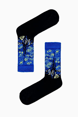 Van Gogh Yıldızlı Geceler Tablo Art Desenli Soket Çorap