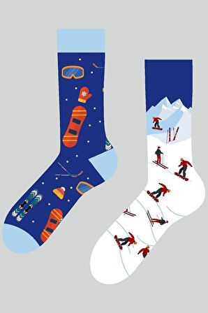 Sağlı Sollu Snowboard Desenli Soket Çorap