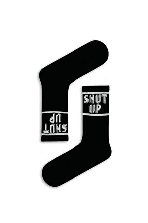 Shut Up Yazılı Desenli Siyah Spor Çorap