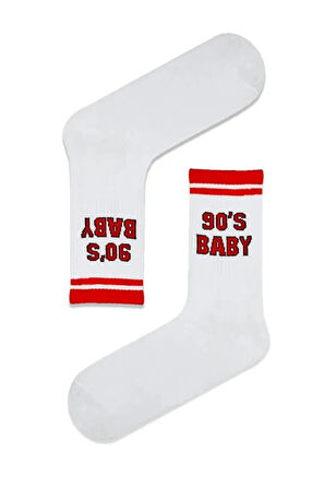 90's Baby Desenli Renkli Tenis Çorap