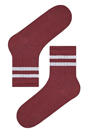 Bordo Beyaz Şerit Desen Tenis Çorap