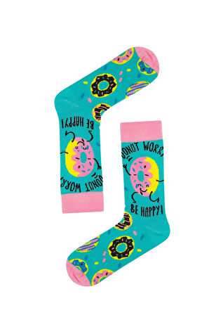Donut Worry Be Happy Desenli Renkli Soket Çorap