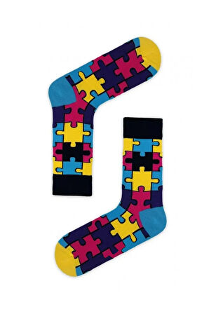 Renkli Puzzle Tasarım Çoraplar