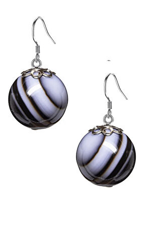 Sertifikalı Siyah Akik Doğal Taş Küpe