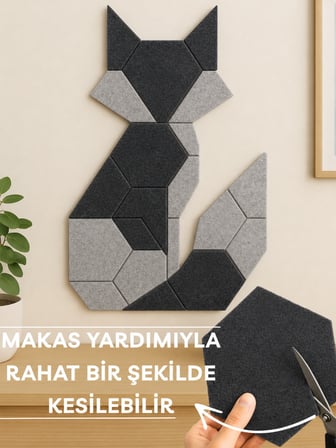 Beylini 12'li Akustik Panel Keçe 7mm Kendinden Yapışkanlı Duvar Kaplama Ses Isı Yalıtım Duvar Kaplama 23 CM