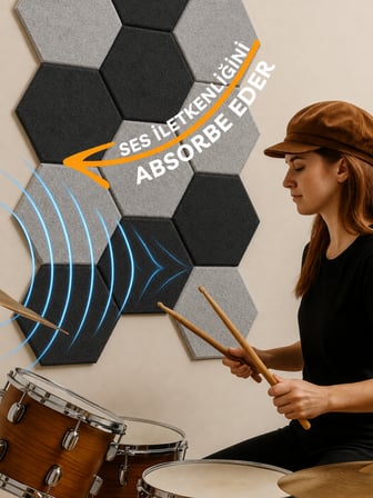Beylini 12'li Akustik Panel Keçe 7mm Kendinden Yapışkanlı Duvar Kaplama Ses Isı Yalıtım Duvar Kaplama 23 CM