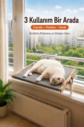 Vantuzlu Ahşap Kedi Yatağı - Büyük (L)