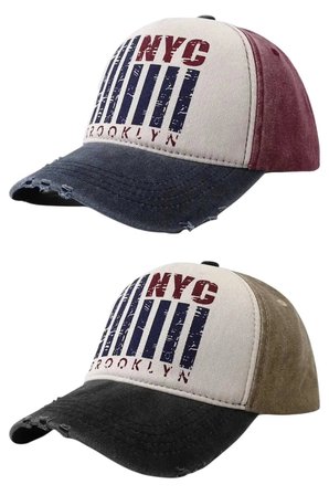 Tezzgelsin Unisex Eskitme NYC Brooklyn Nakışlı Ayarlanabilir Beyzbol Kep Şapka 2'li Set
