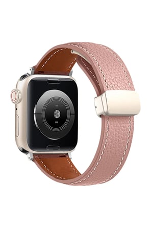 Apple Watch 42mm KR414 Daks Deri Kordon - Pembe