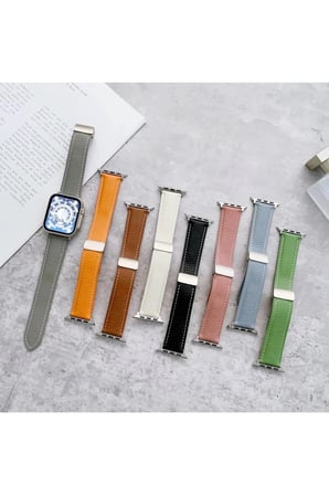 Apple Watch 42mm KR414 Daks Deri Kordon - Pembe