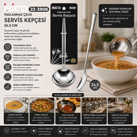 Spatula Krom Metal Servis Kepçe 24.5 cm