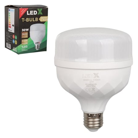 Ledx Al Tb30 Akim Korumali 30 Watt 3600 Lumen E27 Beyaz Kristal Torch Led Ampul