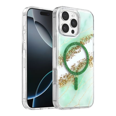 Onegif Apple İphone 16 Pro Max Lotus Simli Magsafe Kapak - Yeşil