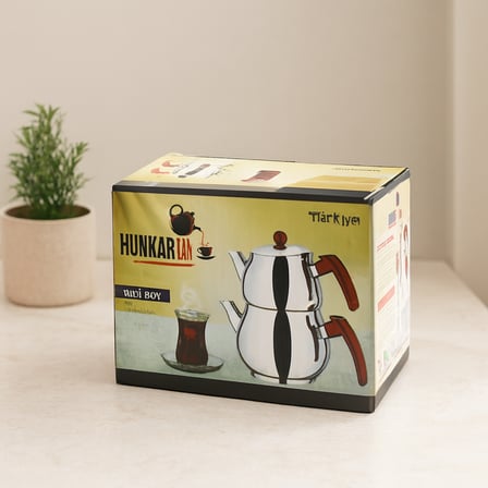 Midi Boy Çelik Çaydanlık Seti - Kendinden Süzgeçli Renkli Bakalit Kulplu (0.5L/0.75L)