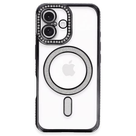 Apple İphone 16 Plus Kılıf Joke Simli Magneticsafe Kılıf - Siyah