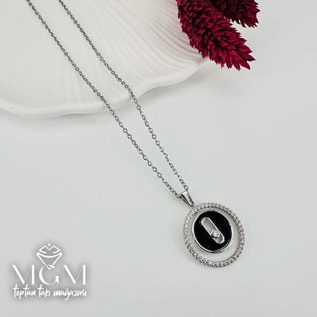 Rodyum Zirkon Taşlı Zincir : Çelik Çelik Kolye 40+5 Cm - Kl0242
