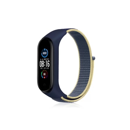 Xiaomi Uyumlu Mi Band 4 Hasırlı Cırtcırtlı Kordon - Sarı-Lacivert