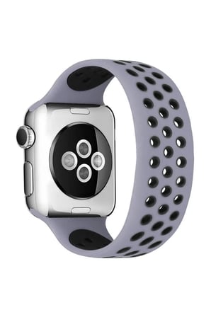 Apple Watch 42mm Ayarlı Delikli Silikon Kordon - Gri-Siyah