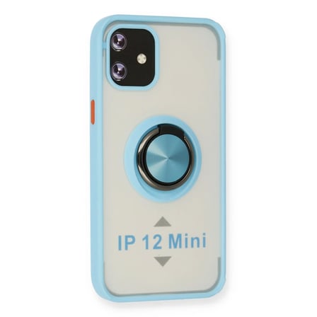 iPhone 12 Mini Kılıf Montreal Yüzüklü Silikon Kapak - Buz Mavi