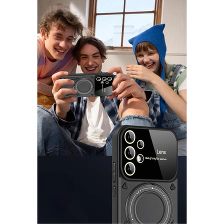 Samsung Galaxy S25 Ultra Kılıf Joy Lens Standlı Kapak - Siyah