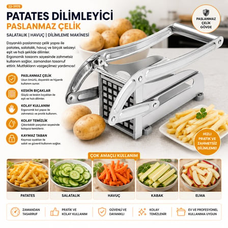 Patato-chıpper Manuel Patates - Sebze Dilimleme Makinesi Komple Metal Üstten Kollu