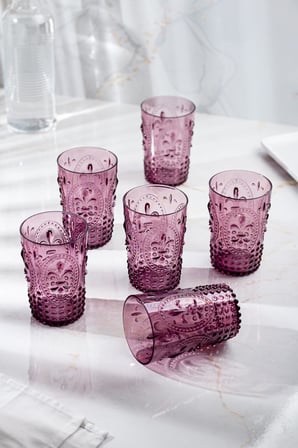 Bardak Altlığı Akrilik Mürdüm 6'lı Kısa & Su Meşrubat Kahve Yanı Bardağı 400 ml ( Cam Değildir )