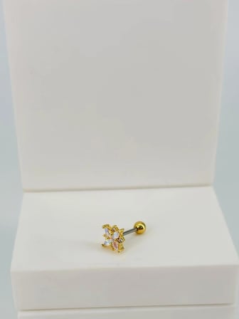 Zirkon Taşlı Uç Kısmı : Pirinç Kıkırdak Bar Uzunluğu : 6 Mm / Bar Kalınlığı 0.8 Mm / Top Boyu 3 Mm  - Pt0053-1