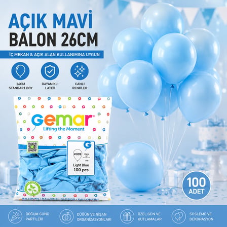 İç Mekan - Açık Mavi Balon 10 Inc - 26CM - 100PCS