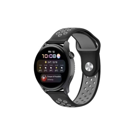 Watch 20mm Spor Delikli Kordon - Siyah-Gri