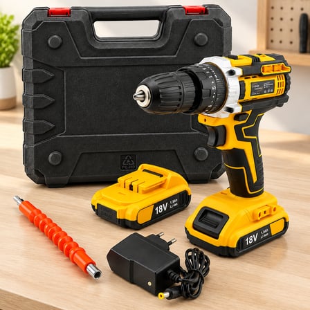 Şarjlı Matkap Seti 1850 RPM 18W Çantalı Yedek Bataryalı (Sarı)